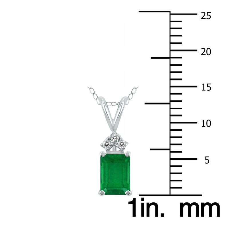 Marquee 14K White Gold 6x4MM Emerald Shaped Emerald and Diamond Pendant
