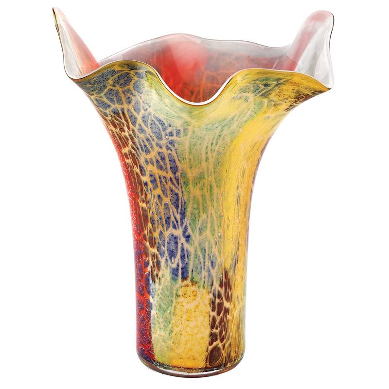 HomeRoots 17" Red and Yellow Glass Abstract Novelty Table Vase