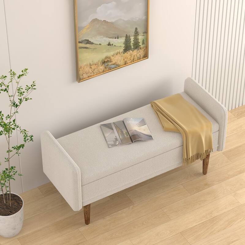 Beige 16.75" Upholstered Stool with Storage
