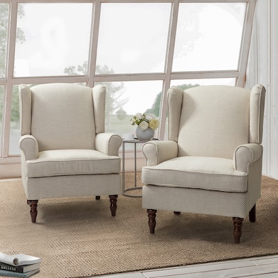 Epimethis Traditional Wingback Armchair with Foam-filled Seat and Turned Legs Set of 2 by HULALA HOME