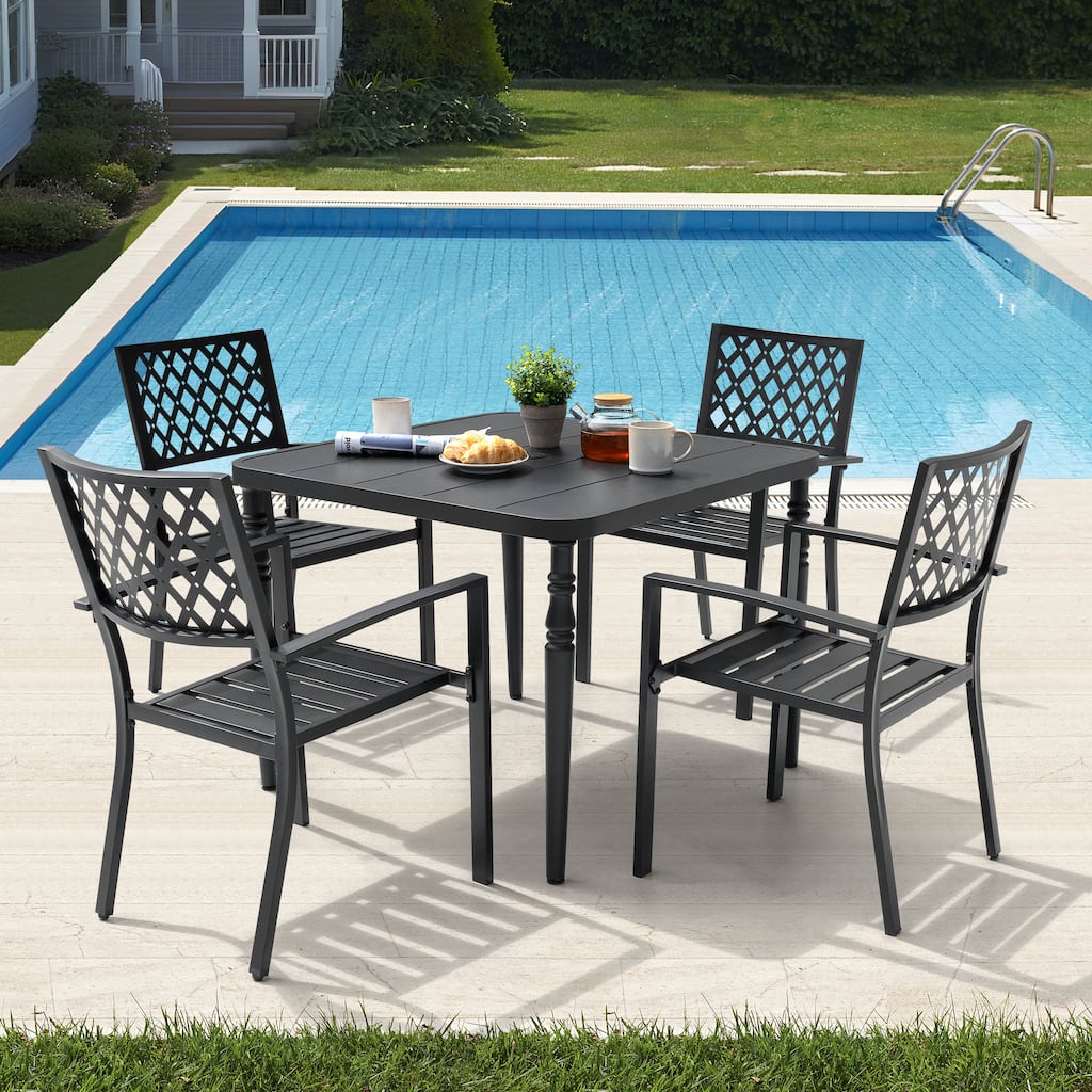 5-Piece Ergonomic Patio Outdoor Metal Dining Set with Umbrella Hole