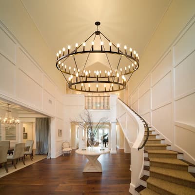 59.84'' 54-Lights Candle Dimmable Two Tiers Wagon Wheel Chandeliers
