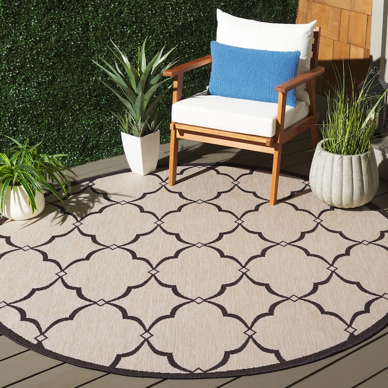 SAFAVIEH Beach House Caetana Indoor /Outdoor Waterproof Patio Backyard Rug - 6'7" Round - Creme/Brown