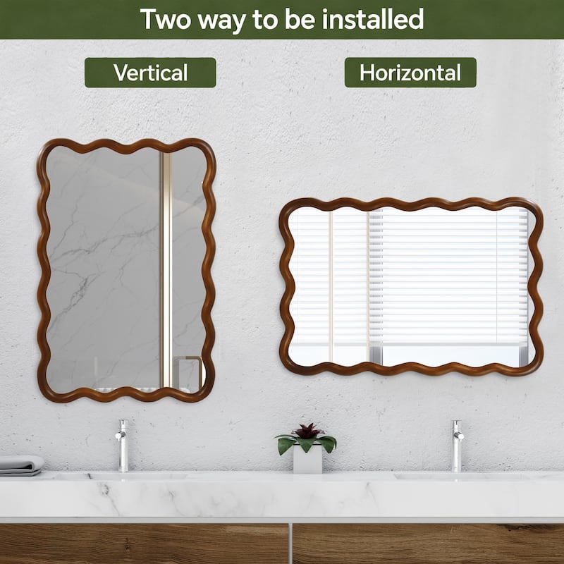 20"x30" Wavy Rectangle Solid Wood Frame Decorative Mirror,For Bedroom, Bathroom, Living Room, Entryway