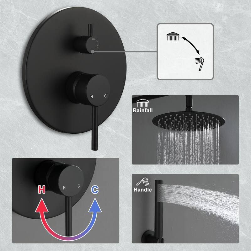 Clihome 10" Wall Rainfall 2 Way Round Shower System