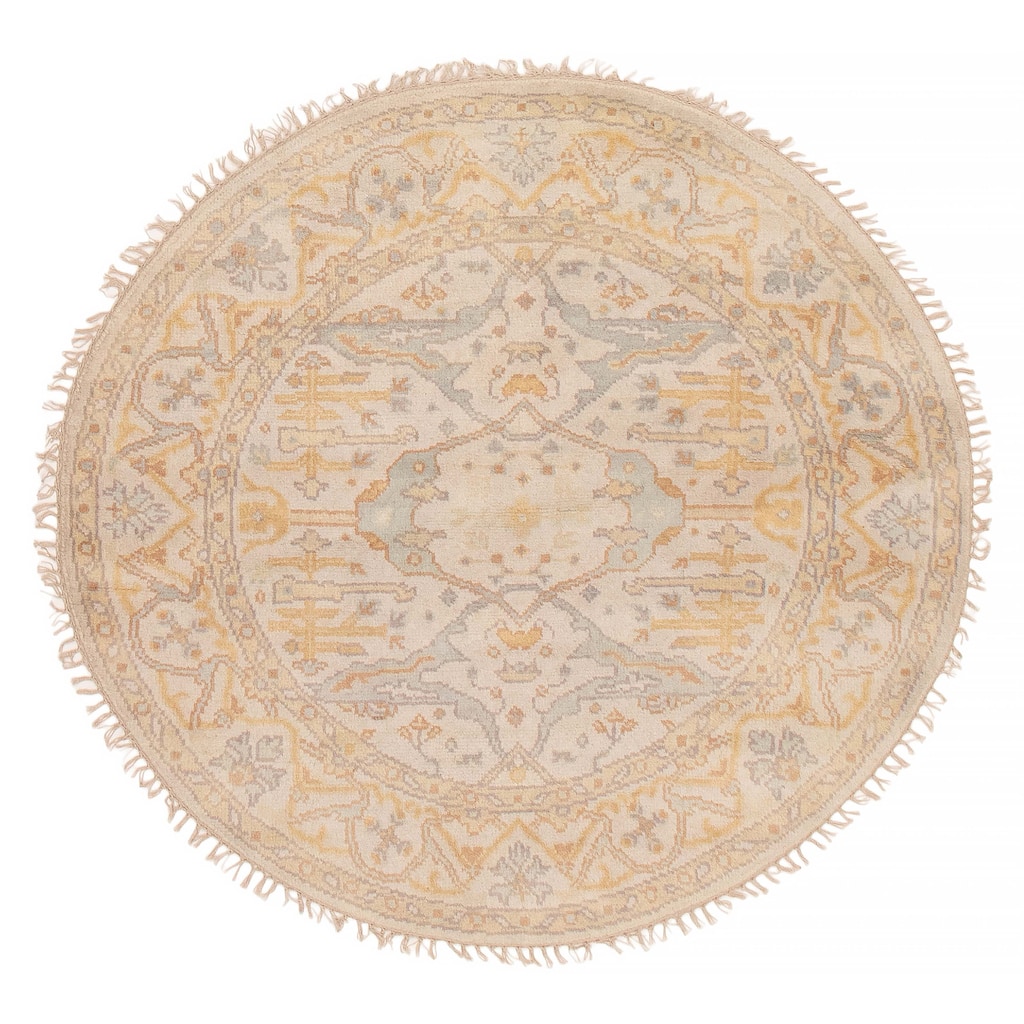 ECARPETGALLERY Hand-knotted Royal Oushak Ivory Wool Rug - 4'9 x 4'9