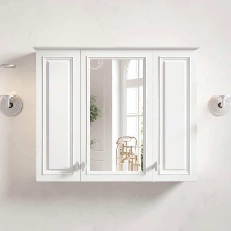 35 Inch 2-in-1 Wall Mounted Bathroom Cabinet, Mirrored Medicine Cabinet with 5 Adjustable Shelves, Over Toilet Storage