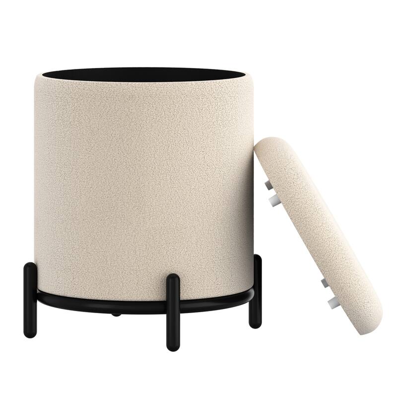 Modern Boucle Fabric Round Storage Ottoman