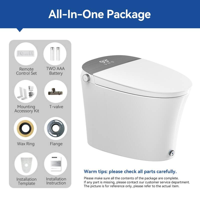 Smart Bidet Toilet with Built-In Tank & Pump, 17" Chair Height, Heated Seat, Wash/Dry, Remote