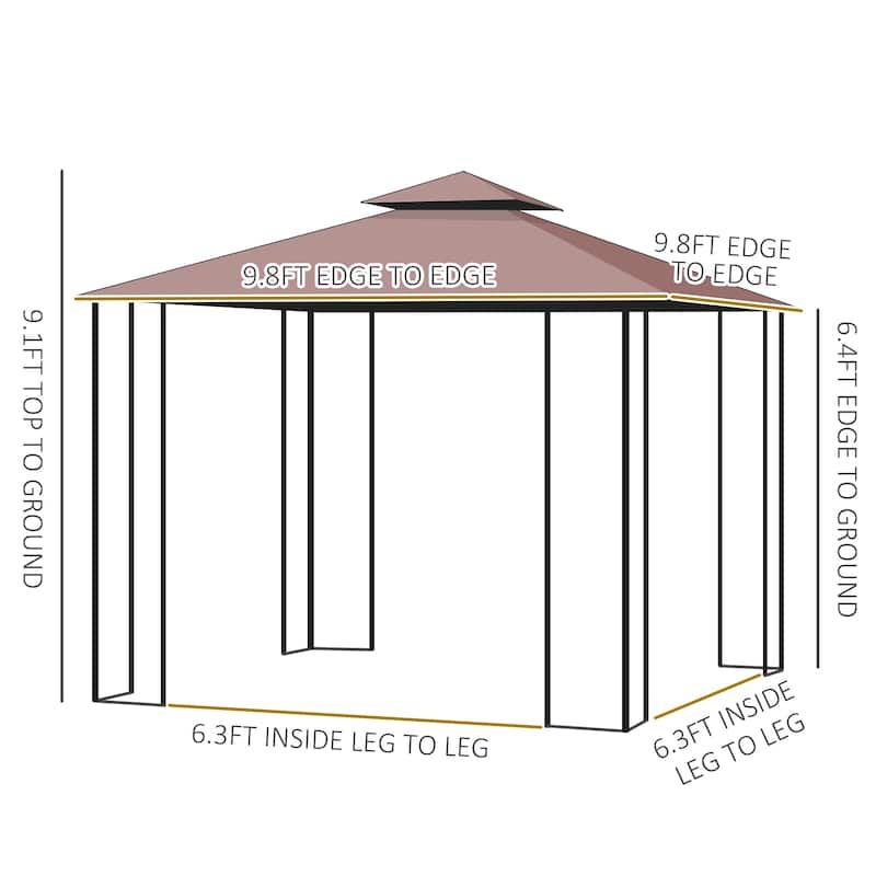 10'x10' Double Roof Metal Gazebo with Netting, Tree Motif Design for Outdoor Garden & Backyard
