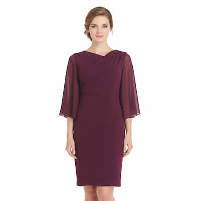 Connected Cowlneck Cape-Sleeve Sheath Dress