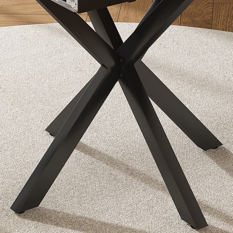 Retractable dining table, round dining table, extendable dining table, 6-person carbon steel base, modern and simple solid wood