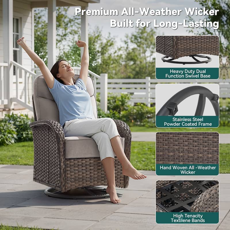 Pocassy Outdoor Sofa Swivel Chair and Ottman with 43in Fire Pit Table