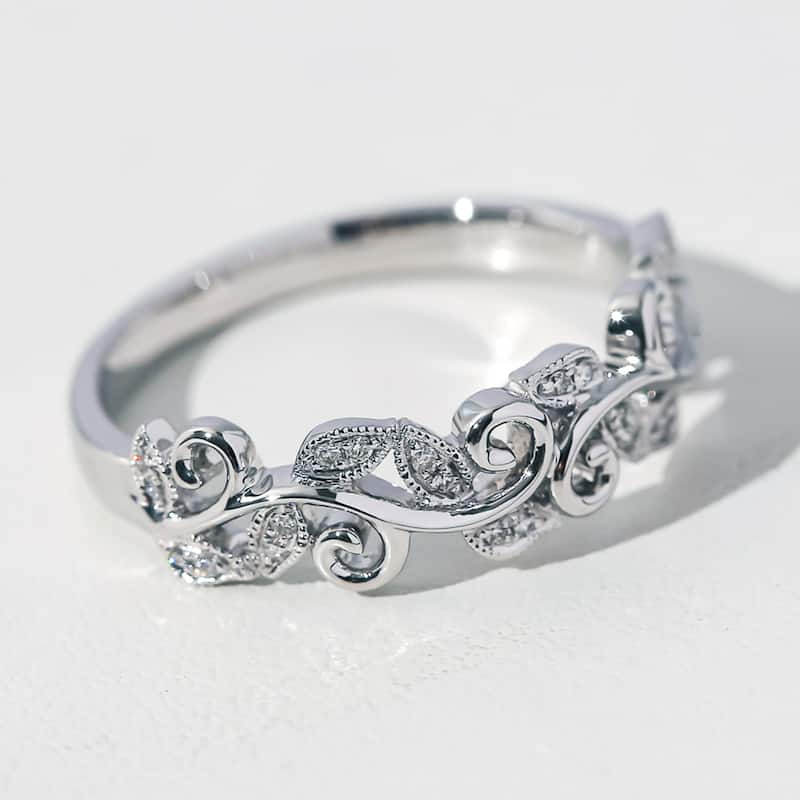 Kobelli Natural Diamond 14k Solid White Gold Floral Wreath Ivy Ring - 6