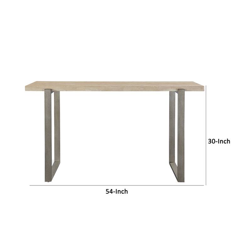 Oxy 54 Inch Console Side Table, Stone Surface, Metal Sled Base, Bronze