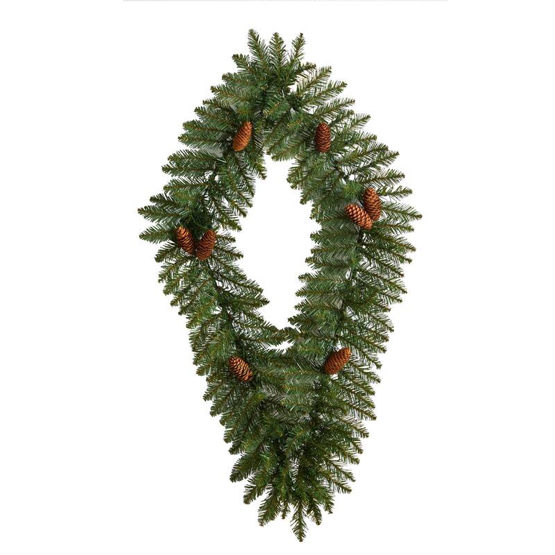 Pinecone Artificial Diamond Christmas Wreath, 36-", Clear LED Lights - Green