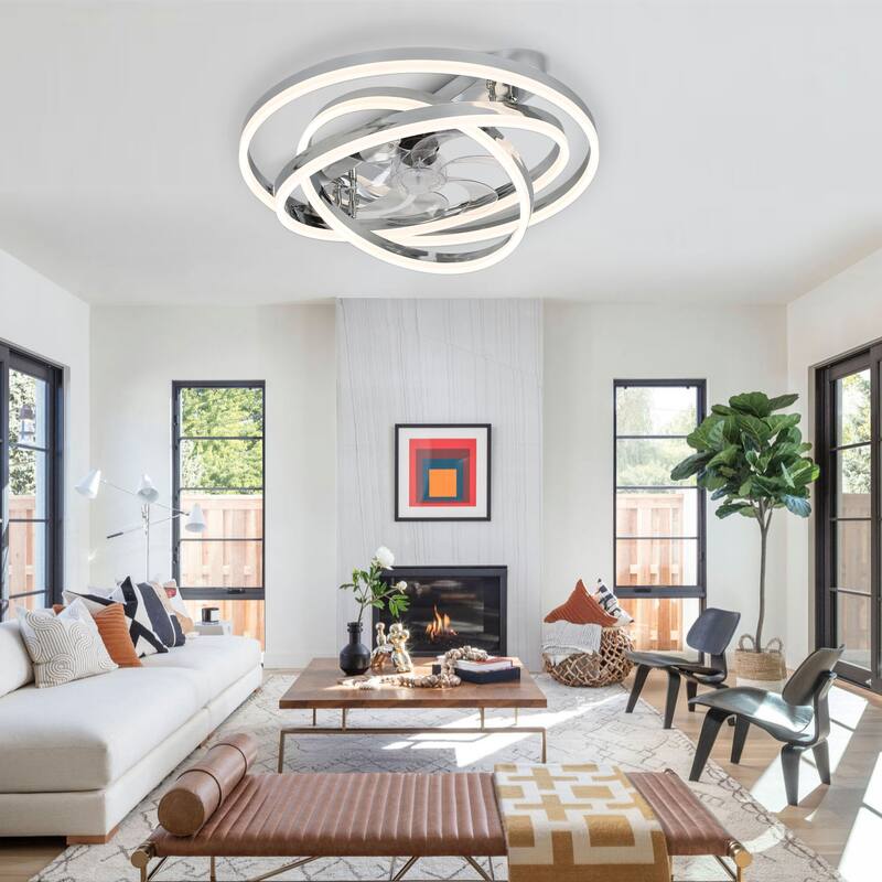 24" Adjustable Light Kit Flush Mount Ceiling Fan, 3 Color Tone CCT dimmable 6 Fan Speed, Remote & App Control for Bedroom