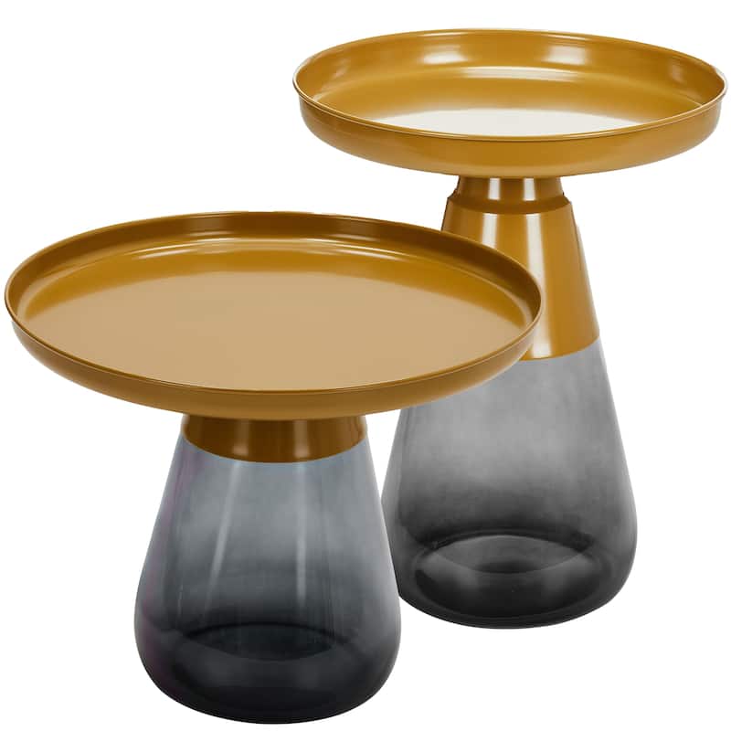 Gold Titanium Coffee Table Set of Two with Glass Base Modern Accent - 24x17 19x20