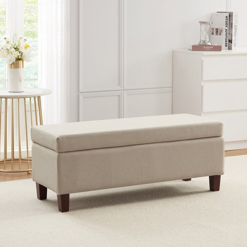 Hamilton Upholstered Rectangle Storage Ottoman with Hinge Lid - 40" x 15" x 16" - Linen Beige