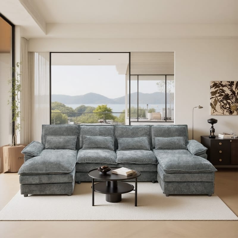 110.24" Modular Double Chaise Lounge Sectional Sofa with Waist Pillows