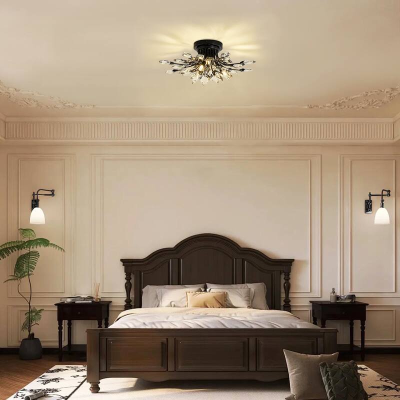 4-Light Modern Industrial Linear Cluster Crystal Flush Mount Light Sputnik Ceiling Light for Dining Room