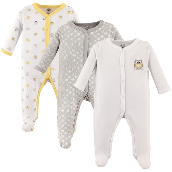 slide 2 of 3, Luvable Friends Baby Snap Cotton Sleep and Play 3pk, Owl 0-3 Months - Owl