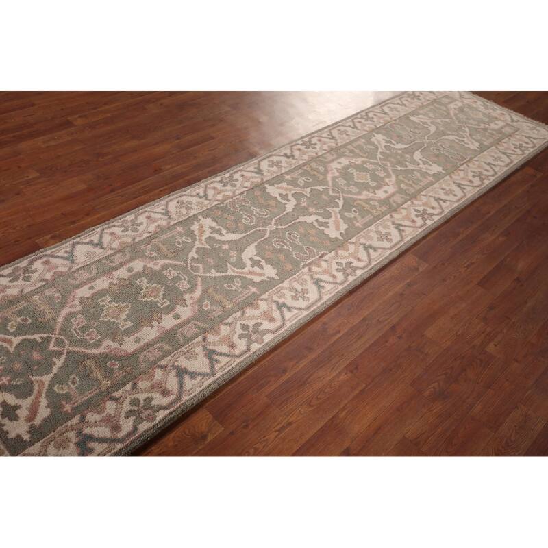 Green Oushak Oriental Runner Rug Handmade Wool Carpet - 2'7"x 9'11"