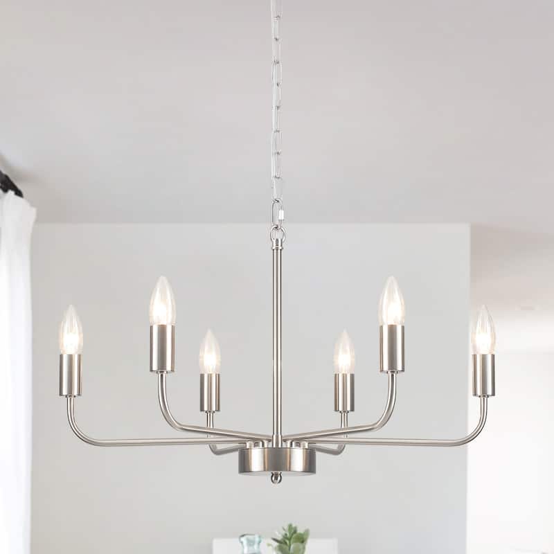 Modern Chandelier, Farmhouse Chandelier, 6-Light Metal Candle Style Chandelier for Dining Room Living Room Bedroom Kitchen