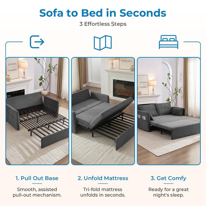 Mixoy Convertible Sofa Bed with Memory Foam Mattress, Queen Size, Beige/Grey, Adjustable Backrest