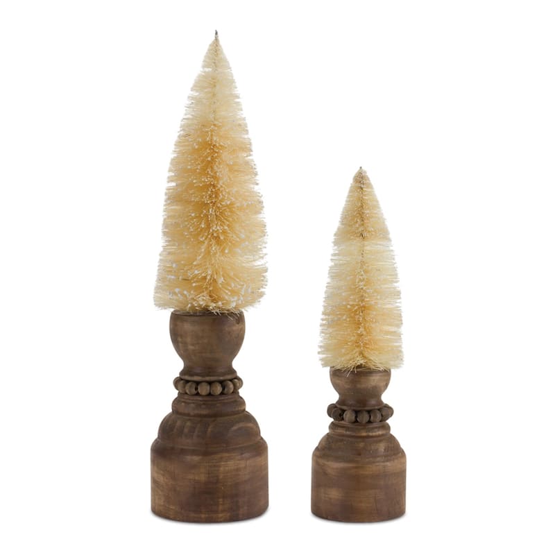 Rustic Pine Mini Tree Set of 2 for Winter and Holiday Decor - 3” x 3” x 11.5” - Beige-Brown