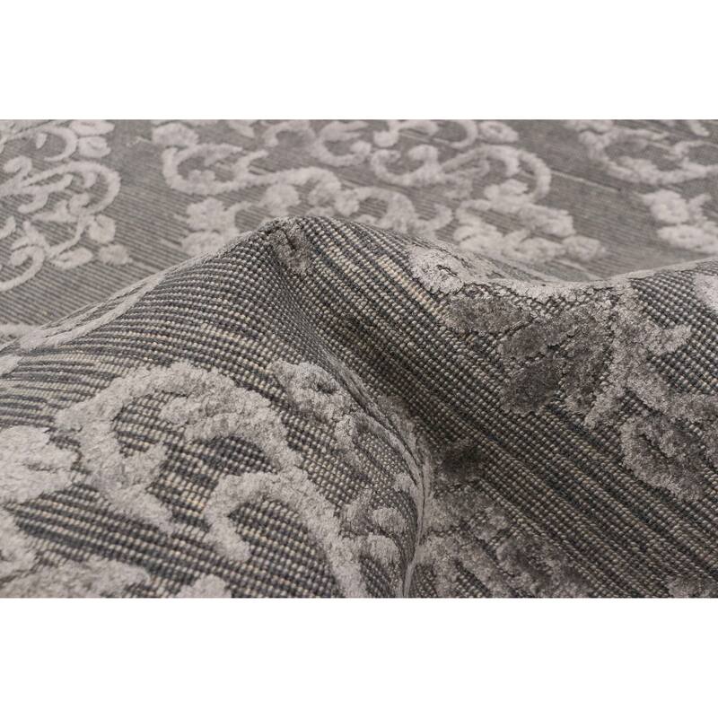 ECARPETGALLERY Hand Loomed Elysian Dark Grey Viscose, Wool Rug - 4'11 x 7'9