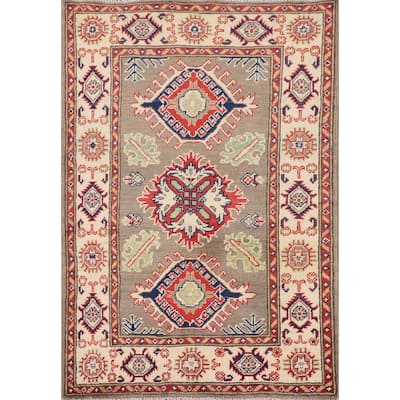 Brown Geometric Kazak Oriental Accent Rug Handmade Wool Carpet - 2'10" x 4'0"