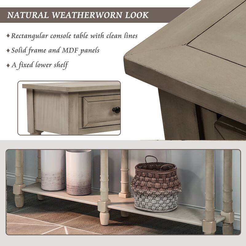 Trexm Console Sofa Table with Two Storage Drawers And Bottom Shelf
