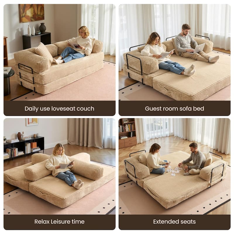 OVIOS Supreme Soft Fluffy Loveseat Sleeper Sofa