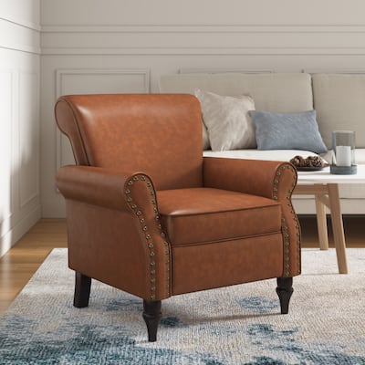 Modern Upholstered Armchair Nailhead Trim Accent Chair