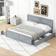 preview thumbnail 2 of 11, King Wooden Platform Bed with Headboard and Four Pull-Out Storage Drawers, Sturdy Frame with Slats and Center Support Legs