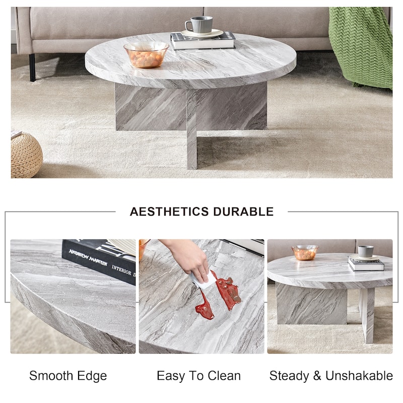 Gray MDF material circular textured coffee table dining table