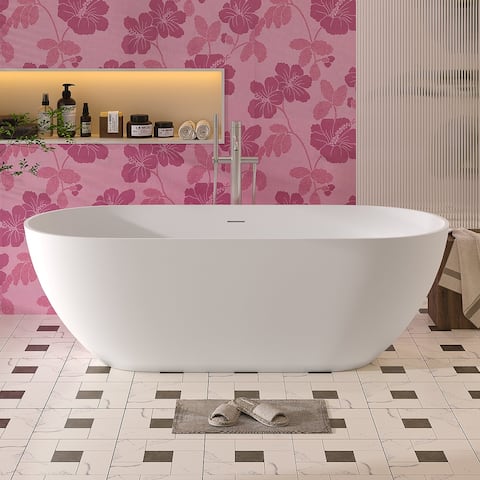 ABRUZZO Cinzia Matte White Freestanding Soaking Solid Surface Bathtub