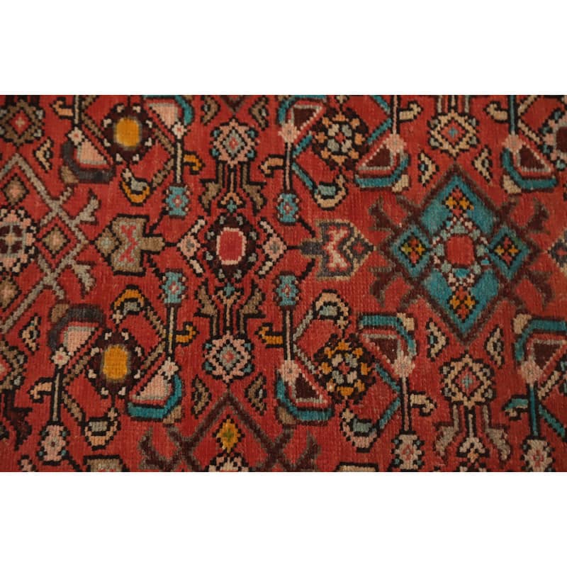 Hand Knotted Oriental 100% Wool Carpet Traditional Geometric Oranges & Rust Hamedan Runner Rug - 10' 4'' X 3' 7''