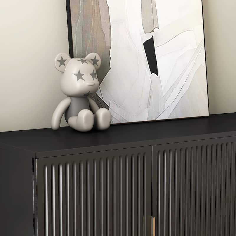 Black Modern Buffet Cabinet with Storage, Fluted Sideboard Large Buffet with Adjustable Shelves, Credenza