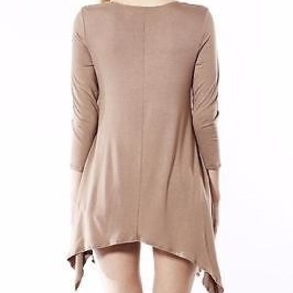USA Women Scoop Neck Long Sleeve Sharkbite A Line Tunic Dress Top S M L