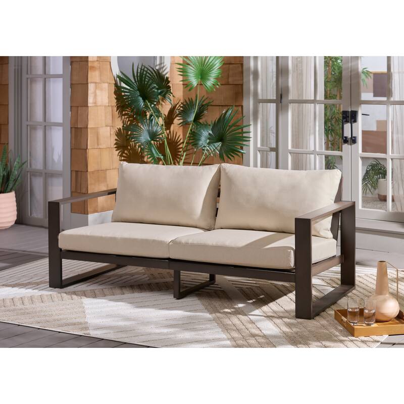 SAFAVIEH Outdoor Living Fash Aluminum Sofa - 76"W x 34"D x 30"H - Brown/Taupe