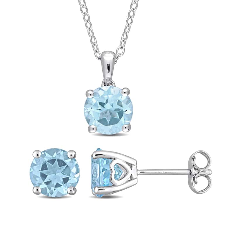 Miadora 4 3/5ct TGW Blue Topaz-Sky Solitaire Stud Earring and Necklace Set in Sterling Silver