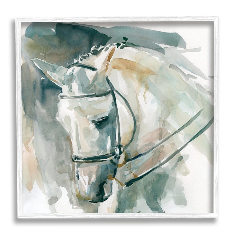 Stupell Contemporary Horse Portrait Solemn Equestrian Pose Framed Wall Art - Green - 24 x 24 - White