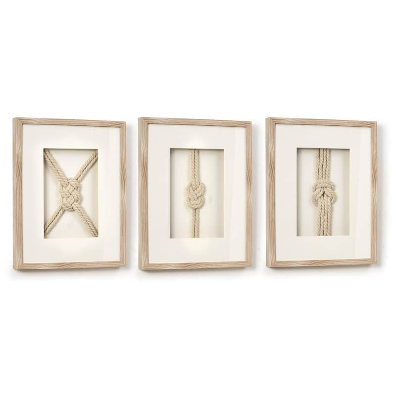 American Art Decor Naut Shore Framed Nautical Knots Wall Decor in Natural 3-piece set