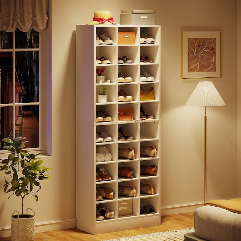 10-Tier Tall Shoe Storage Cabinet Wooden Shoe Rack with 30 Cubbies
