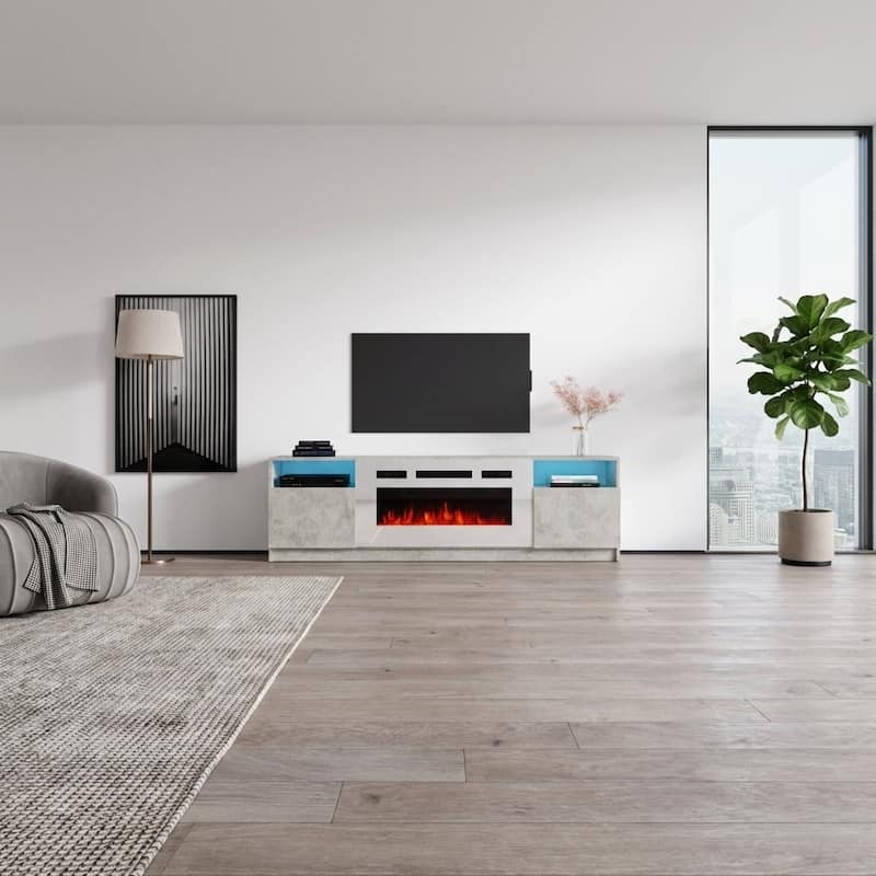 Meble Furniture York WH02 79" E-Fireplace TV Stand - Entertainment Console with Built-in Heater