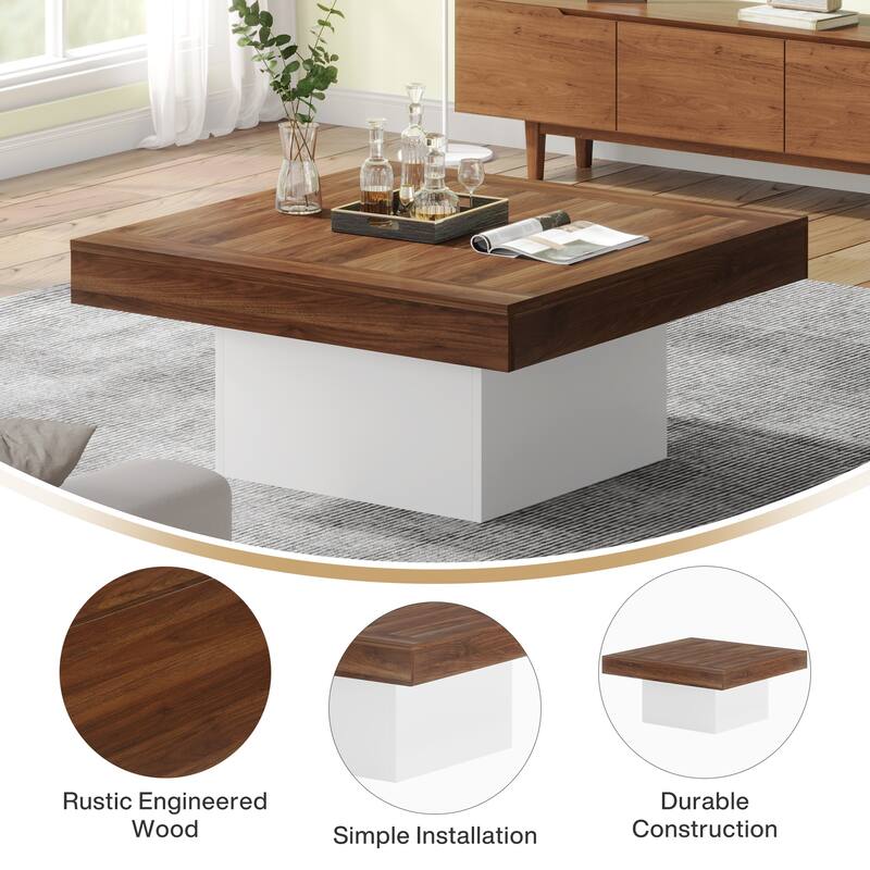 Engineered Wood Square Coffee Table LED Center Table for Living Room