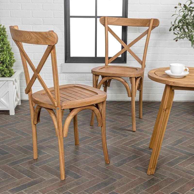 Cassis Classic Traditional X-Back Wood Outdoor Dining Chair, Natural (Set of 2) by JONATHAN Y