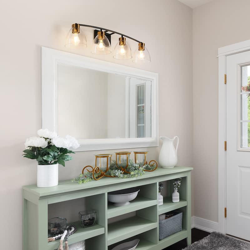 Modern Farmhouse 4-Light Black Gold Bathroom Vanity Lights Glass Wall Sconces - D32.3" x H8.6"